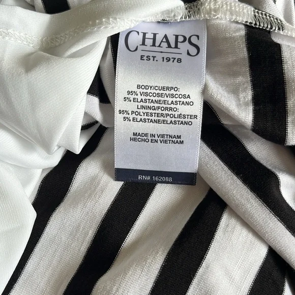 CHAPS BLACK & WHITE FAUX WRAP STRIPED DRESS, NWT - Picture 8 of 8